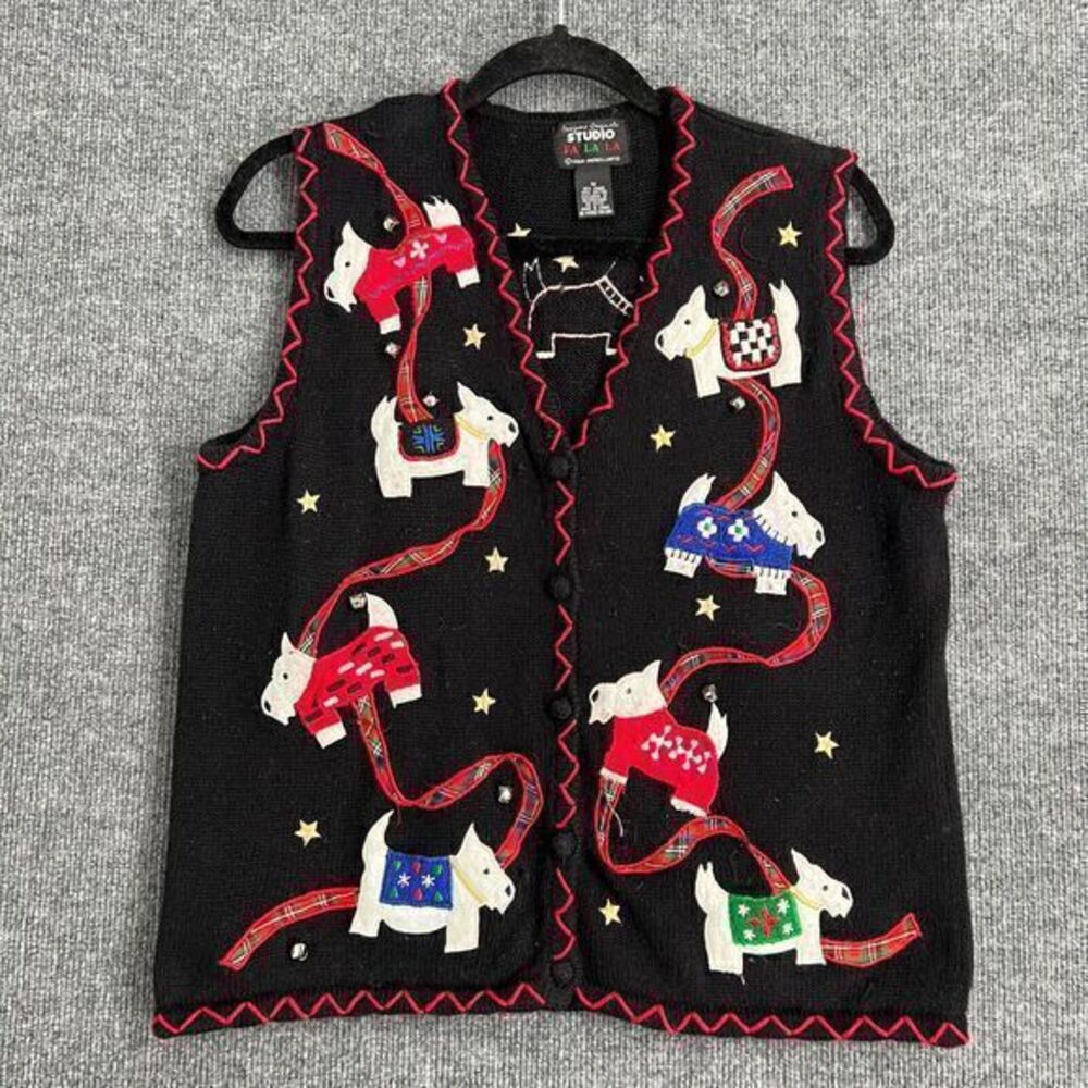 Designer Originals Womens Christmas Vest Size M Westie Scottie Dog Applique